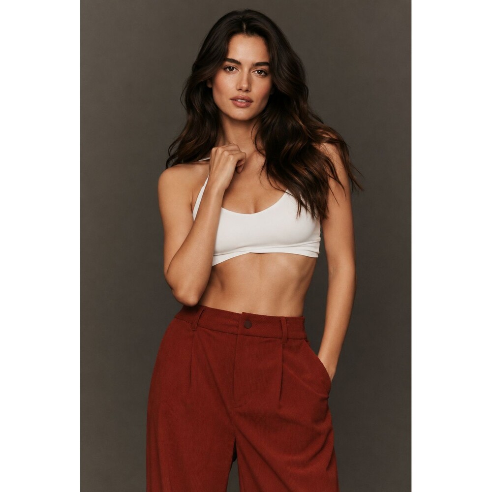 VARLEY Womens New Pants‎ Floris Wide Leg 29.5 Corduroy Red SMALL High Rise
